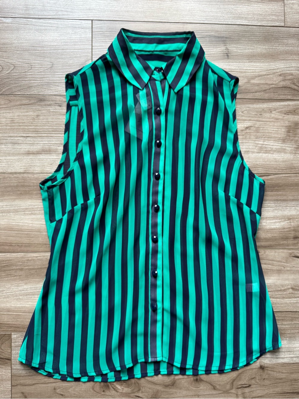 Banana Republic sleeveless button down top striped blouse size 6 green NEW